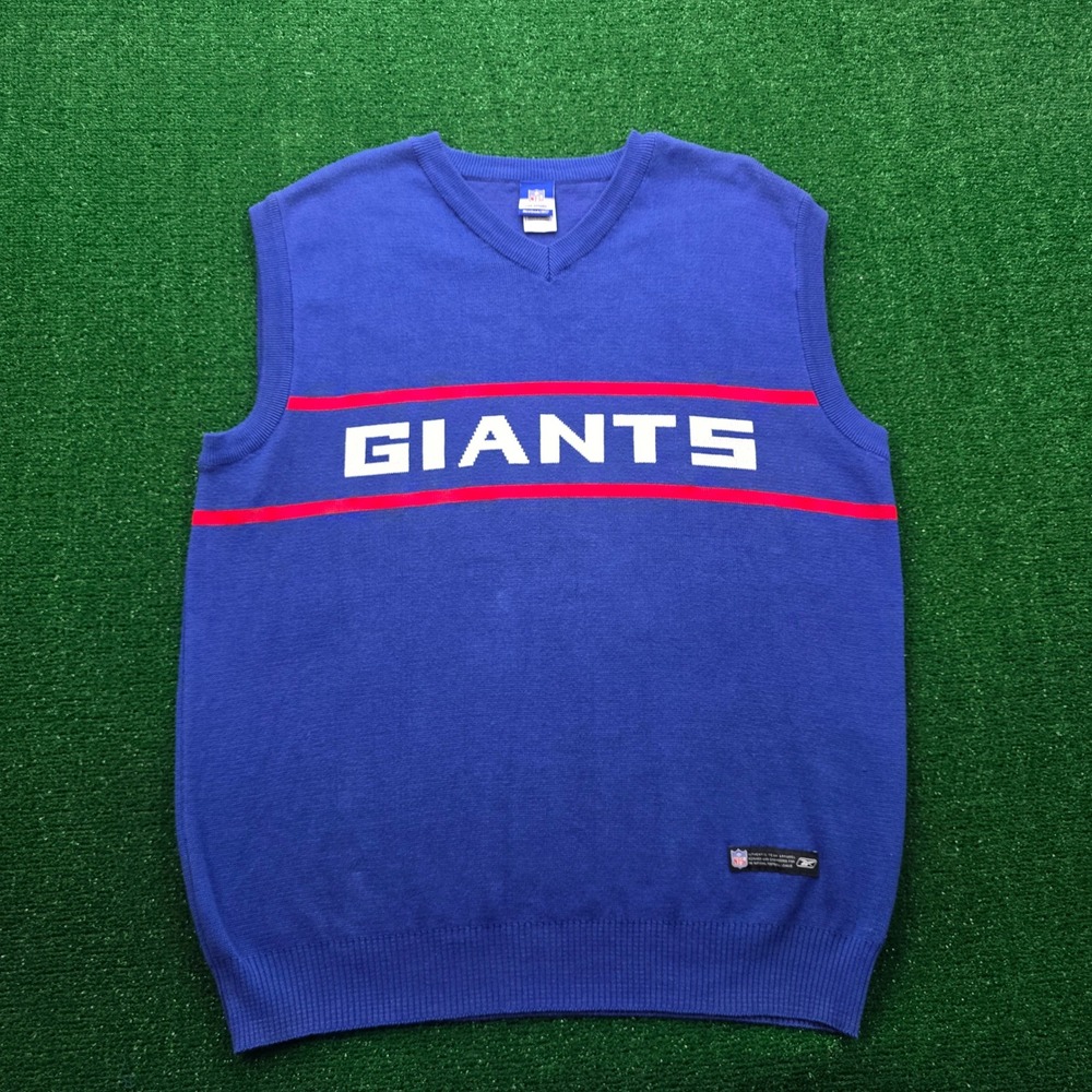New York Giants Sweater Vest Mens XL Blue Pullover Vintage‎ Reebok NFL Football